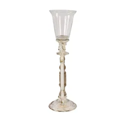 Candle Holders LITTON LANE Distressed White Wood, Glass And Metal Candle Holder -Globe Sales distressed white litton lane candle holders 35467 4f 1000