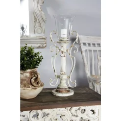 Candle Holders LITTON LANE Distressed White Wood, Glass And Metal Candle Holder -Globe Sales distressed white litton lane candle holders 35467 c3 1000