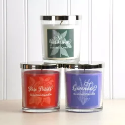 LUMABASE Floral Collection Scented Candles In 10 Oz. Glass Jars (Set Of 3) -Globe Sales floral lumabase candles 27003 c3 1000