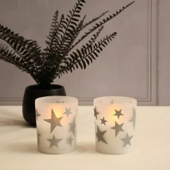 Flameless Candles LUMABASE Silver Stars Battery Operated LED Candles (2-Count) -Globe Sales frosted lumabase flameless candles 94902 4f 1000