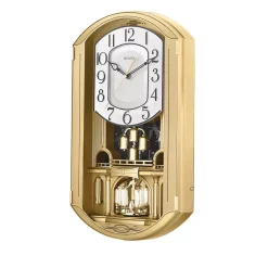 Wall Clocks Bulova Golden Music 20 In. W X 11.5 In. H Pendulum Wall Clock With Multiple Song Selections