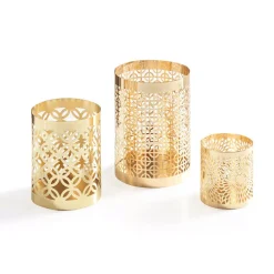 Candle Holders DANYA B Filigree Gold Metal Hurricane Candle Holder (Set Of 3) -Globe Sales gold danya b candle holders kf1608gld 1f 1000