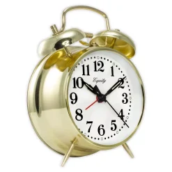 Table Clocks Equity By La Crosse Analog 4.5 In. Round Gold Metal Twin Bell Keywind Alarm Clock -Globe Sales gold equity by la crosse table clocks 13012 c3 1000