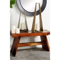 Candle Holders LITTON LANE Large Gold Candle Holder With Hurricane Glass