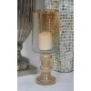 Candle Holders LITTON LANE Gold-Tinged Glass Cylinder Hurricane Candle Holder