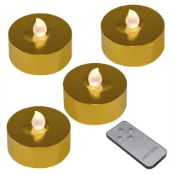 Flameless Candles LUMABASE Gold Battery Operated Extra Large Tea Lights With Remote Control And 2-Timers (4-Count)