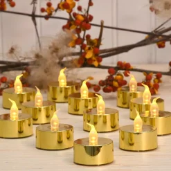 Flameless Candles LUMABASE Battery Operated Gold Plated LED Tea Lights (12-Count) -Globe Sales gold lumabase flameless candles 84612 1f 1000