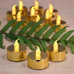 Flameless Candles LUMABASE Battery Operated Gold Plated LED Tea Lights (12-Count) -Globe Sales gold lumabase flameless candles 84612 44 1000