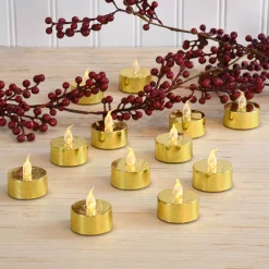 Flameless Candles LUMABASE Battery Operated Gold Plated LED Tea Lights (12-Count) -Globe Sales gold lumabase flameless candles 84612 4f 1000
