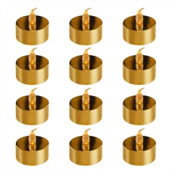Flameless Candles LUMABASE Battery Operated Gold Plated LED Tea Lights (12-Count)