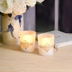 Flameless Candles LUMABASE Gold Gratitude Battery Operated LED Candles (2-Count) -Globe Sales gold lumabase flameless candles 96502 4f 1000