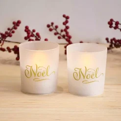 Flameless Candles LUMABASE Battery Operated Noel Glass LED Candles (Set Of 2) 8 Flameless Candles LUMABASE Battery Operated Noel Glass LED Candles (Set Of 2) -Globe Sales gold lumabase flameless candles 97802 4f 1000