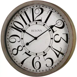 Wall Clocks Bulova 24 In. H X 24 In. W Large Round Wall Clock In Antique Gray