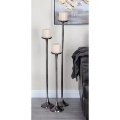 Candle Holders LITTON LANE 40 In. X 32 In. And 37 In. Modern Gray Aluminum Candle Holder (Set Of 3) -Globe Sales gray litton lane candle holders 38038 31 1000