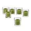 Light In The Dark Clear Glass Square Votive Candle Holders With Lime Green Votive Candles (Set Of 12)