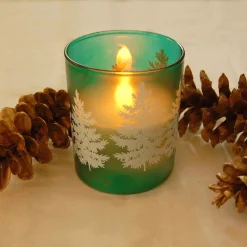 Flameless Candles LUMABASE LED Wax Candle In Green Pine Glass (2-Count) -Globe Sales green lumabase flameless candles 94602 31 1000