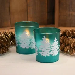 Flameless Candles LUMABASE LED Wax Candle In Green Pine Glass (2-Count) -Globe Sales green lumabase flameless candles 94602 4f 1000