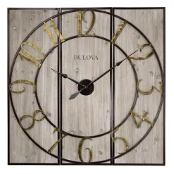 Wall Clocks Bulova Oversized 3-Panel Square Gallery Clock With A Weathered Wood