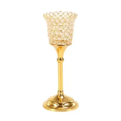 LITTON LANE Gold Aluminum Candle Holders With Bead Accents (Set Of 3) -Globe Sales litton lane candle holders 33301 1f 1000