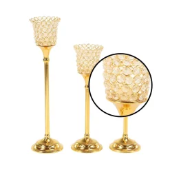LITTON LANE Gold Aluminum Candle Holders With Bead Accents (Set Of 3) -Globe Sales litton lane candle holders 33301 4f 1000