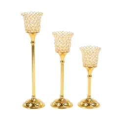 LITTON LANE Gold Aluminum Candle Holders With Bead Accents (Set Of 3) -Globe Sales litton lane candle holders 33301 c3 1000