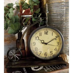 Table Clocks LITTON LANE 13 In. X 12 In. Brown And Tan Vintage-Style Bicycle Table Clock