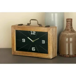 Table Clocks LITTON LANE 8 In. X 12 In. Vintage Brown And Black Rectangular Wooden Clock Box
