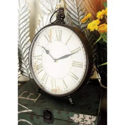LITTON LANE 12 In. X 9 In. Vintage-Style Black Round Peg-Legged Table Clocks (Set Of 4)