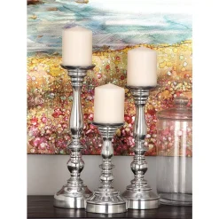 Candle Holders LITTON LANE 10 In. X 14 In. Classic Aluminum Candle Sticks In Polished Finish