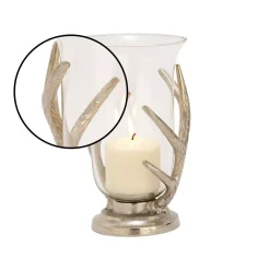 Candle Holders LITTON LANE 10 In. Aluminum Antler And Glass Hurricane Candle Holder -Globe Sales metallic litton lane candle holders 37997 4f 1000
