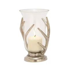 Candle Holders LITTON LANE 10 In. Aluminum Antler And Glass Hurricane Candle Holder -Globe Sales metallic litton lane candle holders 37997 c3 1000