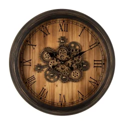 Wall Clocks Glitzhome 27.76 In. D Vintage Industrial Oversized Wooden/Metal Wall Clock With Moving Gears