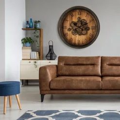 Wall Clocks Glitzhome 27.76 In. D Vintage Industrial Oversized Wooden/Metal Wall Clock With Moving Gears -Globe Sales multi glitzhome wall clocks 2009500001 d4 1000