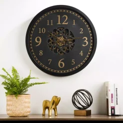 Wall Clocks Glitzhome 22.83 In. D Morden Oversized Metal Wall Clock With Moving Gears -Globe Sales multi glitzhome wall clocks 2009500002 76 1000