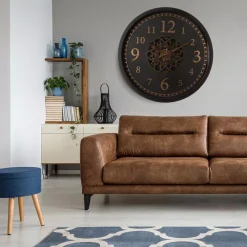 Wall Clocks Glitzhome 22.83 In. D Morden Oversized Metal Wall Clock With Moving Gears -Globe Sales multi glitzhome wall clocks 2009500002 d4 1000