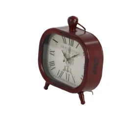 Table Clocks LITTON LANE Classic Rounded Rectangle Iron Table Clock In Distressed Red And Black Or White (3-Pack) -Globe Sales multi litton lane table clocks 52526 1f 1000