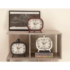 Table Clocks LITTON LANE Classic Rounded Rectangle Iron Table Clock In Distressed Red And Black Or White (3-Pack) -Globe Sales multi litton lane table clocks 52526 31 1000