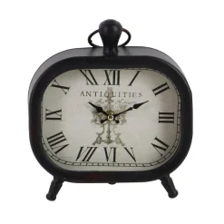 Table Clocks LITTON LANE Classic Rounded Rectangle Iron Table Clock In Distressed Red And Black Or White (3-Pack) -Globe Sales multi litton lane table clocks 52526 44 1000