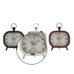Table Clocks LITTON LANE Classic Rounded Rectangle Iron Table Clock In Distressed Red And Black Or White (3-Pack) -Globe Sales multi litton lane table clocks 52526 4f 1000