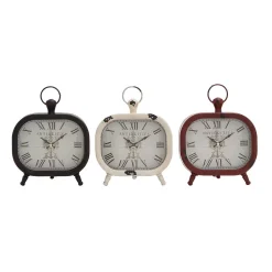 Table Clocks LITTON LANE Classic Rounded Rectangle Iron Table Clock In Distressed Red And Black Or White (3-Pack) -Globe Sales multi litton lane table clocks 52526 c3 1000