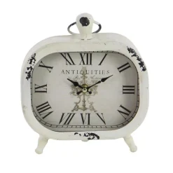 Table Clocks LITTON LANE Classic Rounded Rectangle Iron Table Clock In Distressed Red And Black Or White (3-Pack) -Globe Sales multi litton lane table clocks 52526 fa 1000