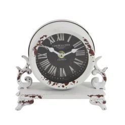 LITTON LANE 7 In. X 7 In. Burgundy Red And Mint Green Round Table Clocks On Rectangular Scrollwork-Designed Base (Set Of 2) -Globe Sales multi litton lane table clocks 52566 44 1000