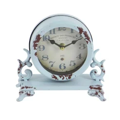 LITTON LANE 7 In. X 7 In. Burgundy Red And Mint Green Round Table Clocks On Rectangular Scrollwork-Designed Base (Set Of 2) -Globe Sales multi litton lane table clocks 52566 fa 1000