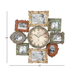 Wall Clocks LITTON LANE 25 In. X 25 In. Metal Photo Frame And Wall Clock -Globe Sales multi litton lane wall clocks 68412 fa 1000