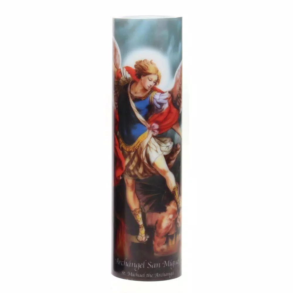Flameless Candles Stonebriar Collection 8 In. St. Michael LED Prayer Candle 3 Flameless Candles Stonebriar Collection 8 In. St. Michael LED Prayer Candle
