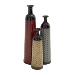 Vases LITTON LANE Chevron Set Of 3 Metal Decorative Vase