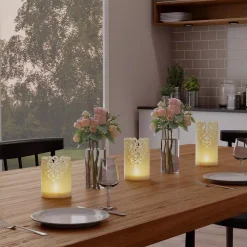 Flameless Candles Lavish Home Lace Design Flameless Candle Set With Remote Control (Set Of 3) -Globe Sales off white lavish home flameless candles hw0200140 31 1000