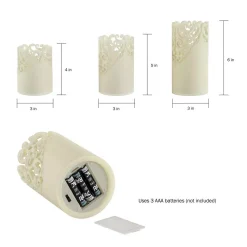 Flameless Candles Lavish Home Lace Design Flameless Candle Set With Remote Control (Set Of 3) -Globe Sales off white lavish home flameless candles hw0200140 4f 1000