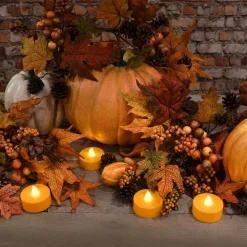 Flameless Candles LUMABASE Battery Orange Operated Extra Large Tea Lights With Remote Control And 2-Timers (4-Count) -Globe Sales orange lumabase flameless candles 84204 1f 1000