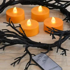 Flameless Candles LUMABASE Battery Orange Operated Extra Large Tea Lights With Remote Control And 2-Timers (4-Count) -Globe Sales orange lumabase flameless candles 84204 4f 1000